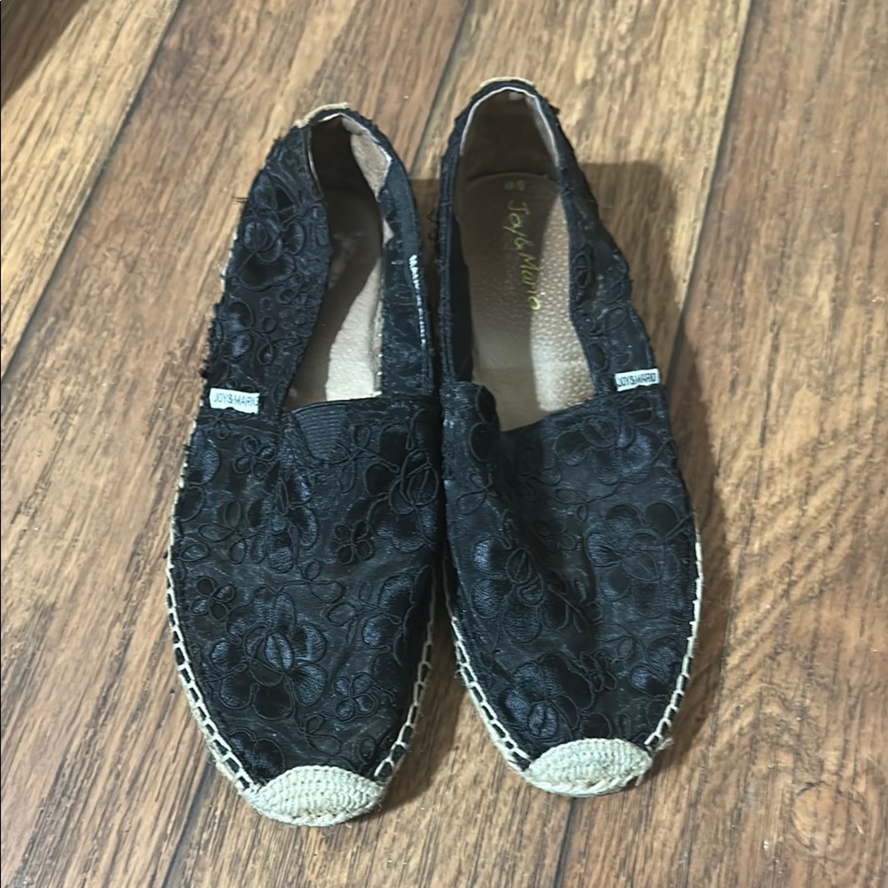 Black Floral Slip-On Espadrilles